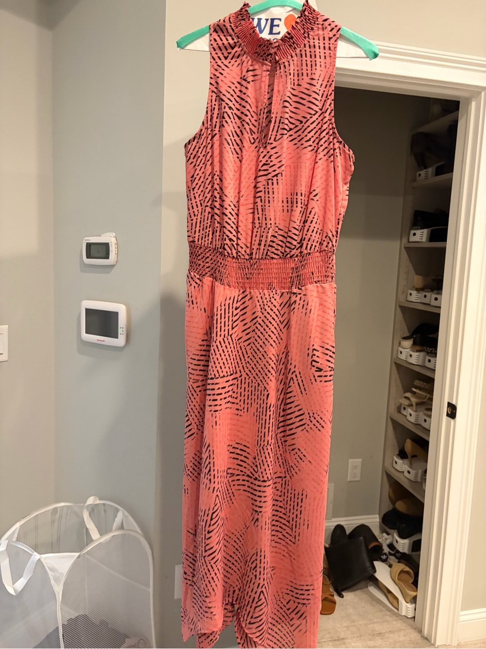 Veronica M Coral & Black Sleeveless Maxi Dress